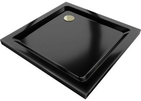 Mexen SLIM - Štvorcová sprchová vanička 90x90x5cm + zlatý sifón, čierna, 40709090G
