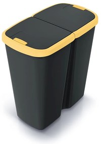 Odpadkový kôš DUO čierny, 45 l, žltá / čierna