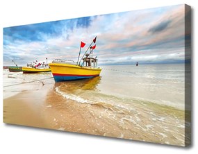 Obraz Canvas Loďky pláž more krajina 125x50 cm
