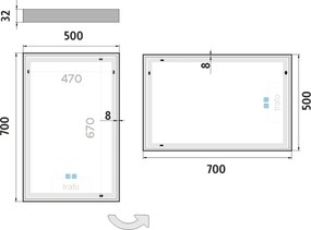 Nimco Biele LED zrkadlo 500x700 s dvoma dotykovými senzormi - ZPB 13001VX-05
