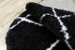 Koberec FLUFFY kruh shaggy kratka, trellis - antracit / biely