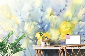 Tapeta akvarelové žlté tulipány - 150x100