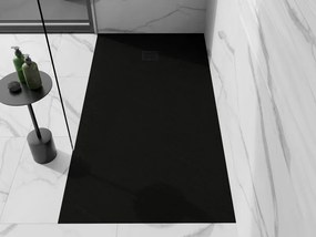 Mexen Stone+, obdĺžniková vanička z minerálneho kompozitu 180 x 70 cm, čierna, čierna krytka, 44707018-B