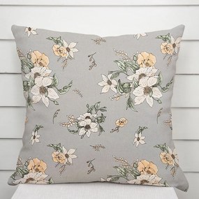 Biante Bavlnená obliečka na vankúš Sandra SA-465 Oranžové kvety na sivom 70 x 90 cm