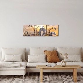 Obraz - Africké zvieratá (s hodinami) (90x30 cm)