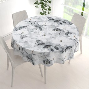 Biante Zamatový okrúhly obrus Tamara TMR-006 Designové kvety na sivom Ø 140 cm