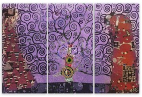 Obraz na plátně třídílný, Purple Tree of Life Abstraction - 150x100 cm