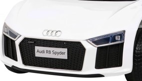 Ramiz Audi R8 na batérie pre deti Biela + diaľkové ovládanie + EVA + pomalý štart + MP3 LED