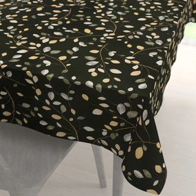 Biante Bavlnený obdĺžnikový obrus Sandra SA-722 Vetvičky s lístkami na tmavo zelenom 140x160 cm