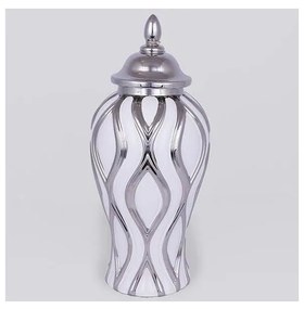 Keramická dóza 35x18,5 cm strieborná/biela