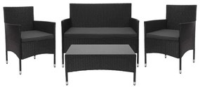 Záhradná súprava 2 kresiel, pohovky a stolíka HWC-F55 - čierna, vankúše tmavosivá