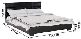 Kondela Manželská posteľ s roštom, 160x200, čierna ekokoža, MIKEL