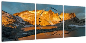 Obraz vysokohorskej krajiny (s hodinami) (90x30 cm)