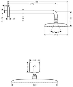 Hansgrohe Raindance E, hlavová sprcha 360 1jet so sprchovým ramenom 390 mm, chrómová, HAN-27376000