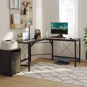HOMCOM Počítačový Písací Stôl - Rohový Stôl L Tvarovaný - MDF Čierny 150 x 150 x 76 cm | Aosom