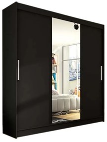 Posuvná šatníková skriňa ASTON so zrkadlom, 250x215x58, čierna mat