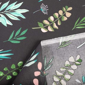 Biante Bavlnený záves Sandra SA-556 Vetvičky s lístkami na čiernom 150x210 cm