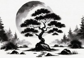 Fototapeta - Čiernobiela bonsai (147x102 cm)