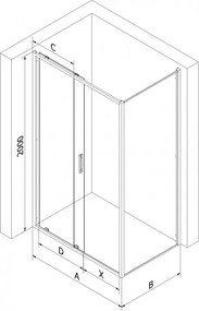 Mexen Exo, sprchovací kút s posuvnými dverami 125 x 95 cm, 6mm číre sklo, chrómový profil, 8151-125-095-01-00