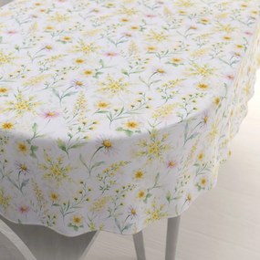Biante Teflónový oválny obrus TF-135 Maľované žlto-zelené lúčne kvietky na bielom 60x100 cm