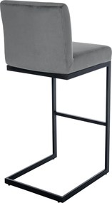 Barová stolička Hopewell B - zamat, čierny rám - tmavo šedá