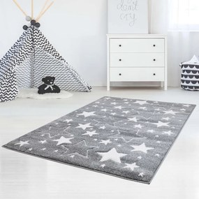 Detský koberec s motívom hviezd v sivej farbe