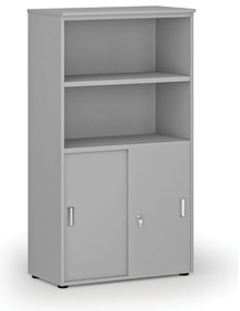 Kombinovaná kancelárska skriňa PRIMO GRAY, zasúvacie dvere na 2 poschodia, 800 x 420 x 1434 mm, sivá