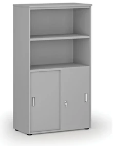 Kombinovaná kancelárska skriňa PRIMO GRAY, zasúvacie dvere na 2 poschodia, 800 x 420 x 1434 mm, sivá