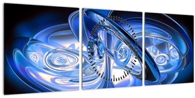 Modrý abstraktný obraz (s hodinami) (90x30 cm)