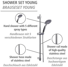 Sprchový set z nerezovej ocele v lesklej striebornej farbe 66 cm Young - Wenko