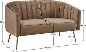 Dvojsedačka Bagy - hnedá (Velvet) / zlatá
