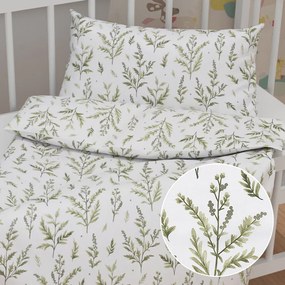 Biante Detské bavlnené posteľné obliečky do postieľky Sandra SA-718 Zelené vňate byliniek na bielom Do postieľky 90x120 a 40x60 cm
