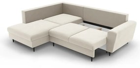 Béžová zamatová rozkladacia/s úložným priestorom rohová pohovka (ľavý roh/do L) Kyoto – Cosmopolitan Design