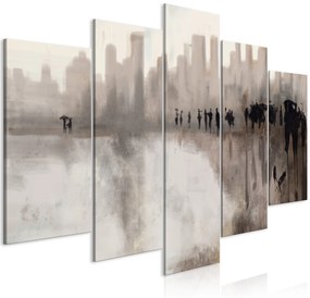 Artgeist Obraz - City in the Rain (5 Parts) Wide Veľkosť: 100x50, Verzia: Premium Print