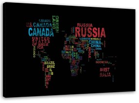 Obraz na plátně Názvy zemí na mapě světa - 100x70 cm