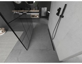 Mexen Kioto, priechodná sprchová zástena 140 x 200 cm, 8mm sklo číre/čierny vzor, 2x čierna stabilizačná rozpera, 800-140-002-70-77