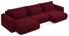 Vínovočervená zamatová rozkladacia/s úložným priestorom rohová pohovka (do tvaru "U") Kapua – Makamii