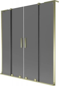 Mexen Velar L Duo, 2-krídlová posuvná vaňová zástena 140 x 150 cm, 8mm šedé sklo, zlatá lesklá, 896-140-003-42-50