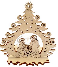 AMADEA Drevený svietnik betlehem v stromčeku, 11 cm