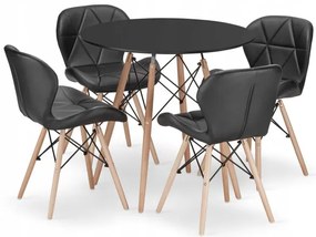 Jedálenský stôl TODI čierny 80 cm so štyrmi stoličkami LAGO čierne, ekokoža