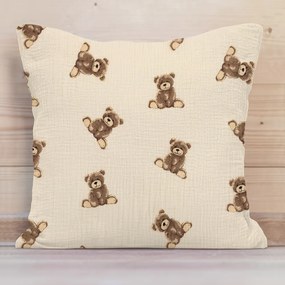 Biante Mušelínová obliečka na vankúš MSN-065 Medvedíky na krémovo žltom 45 x 45 cm