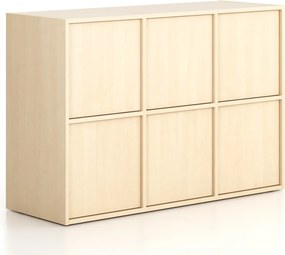 Kancelárska skriňa FRAME, nízka, 6x dvere, 1299 x 450 x 881 mm, PUSH-lock, breza