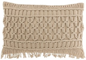 Béžový vankúš s drhaným vzorom a strapcami Macramé Cosy - 47*15*37 cm