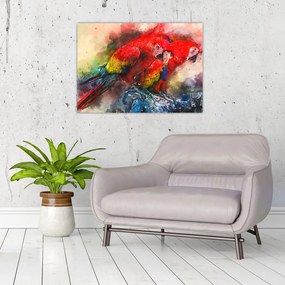 Sklenený obraz červených papagájov ara (70x50 cm)