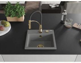 Mexen Milo, 1-komorový granitový drez 435x410x171 mm a drezová batéria Aster, šedá, 6505-71-73450-57-G