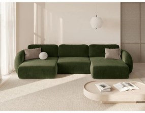 Zelená zamatová rozkladacia/s úložným priestorom rohová pohovka (do tvaru "U") Tonale – Cosmopolitan Design