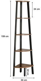 Rohový regál TAYLOR 5 políc 159x34 cm, rustikálne hnedý