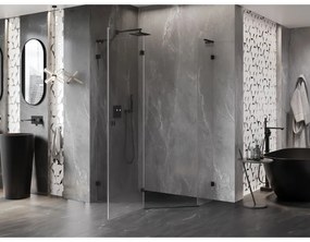 Mexen Lunar, L päťuholníkový sprchový kút naklápací doľava 100 x 80 cm, 8mm číre sklo, čierny profil, 831L-100L-080P-70-00-L