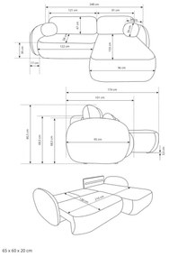 Rohová rozkladacia sedacia súprava s úložným priestorom do tvaru L OLBIA ľavá béžová
