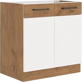 Kuchynská drezová skrinka Vigo, dub lancelot / biely lesk, šírka 80 cm%